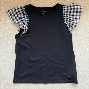 Kate Spade Black Top with Gingham Sleeves
